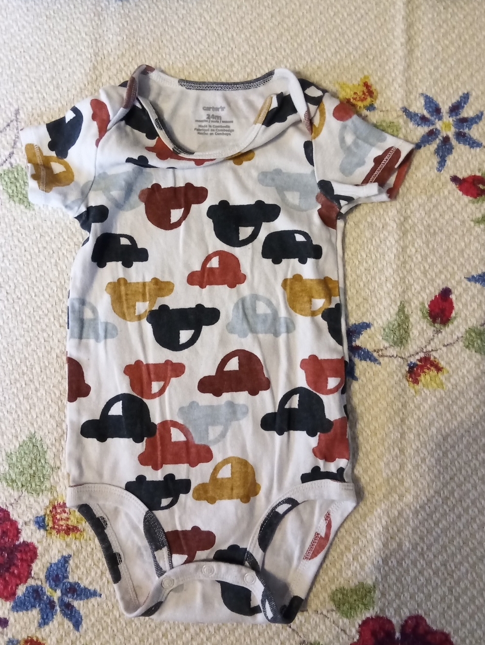 Carter's White Short-Sleeve Bodysuit with Multicolor Car Print